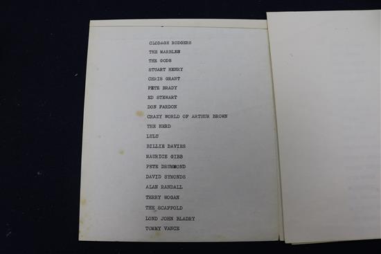 A Radio One Club autograph album, c.1968, presented to the vendors sister as a prize by Radio One DJ Tony